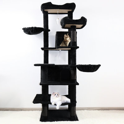 Large 68 Inches Black Freestanding Cat Tree With 6 - Level Fun Zone For Multi Cats, Removable Washable Luxury Cushions, Wrapped Scratching Posts And Quiet Napping Areas Tall Offering Playground,