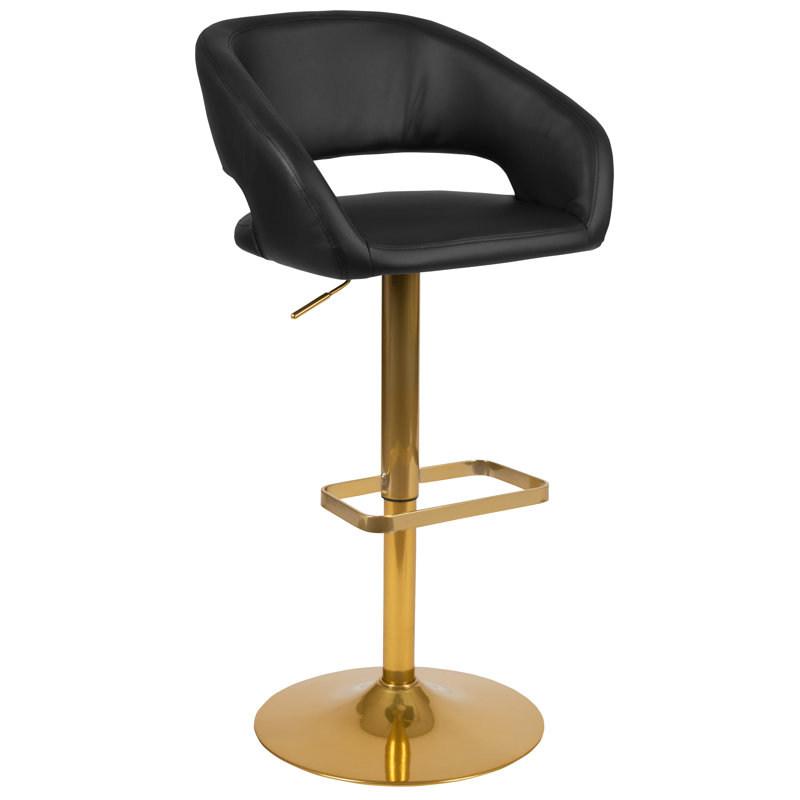 Amberlie Modern Upholstered Adjustable-Height Barstool with Footrest by Flash Furniture, 1, Gold, Black