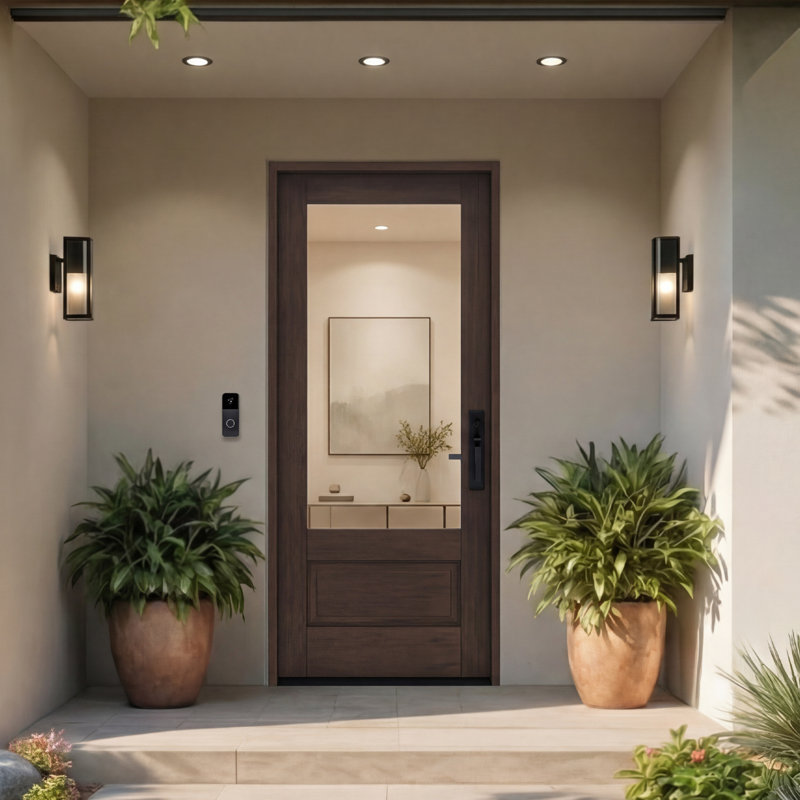 G7501-SW-80 | Porte simple de 80 po, extérieur pré-monté RTA, 3/4 de verre, 1 panneau, bois d'acajou brut