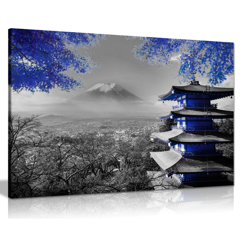 Japanese Temple In Autumn - Wrapped Canvas Print, Blue, 51cm H x 76cm W