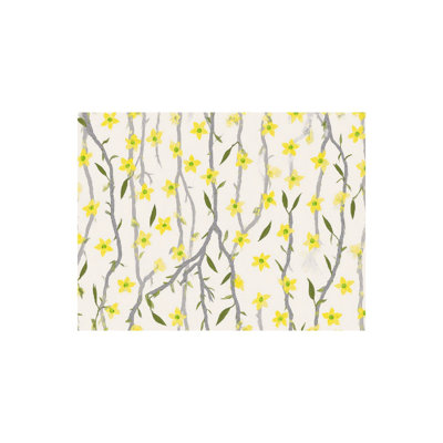 Gray Branch Yellow Small Flower Cluster Bath Mat, 36 X 24