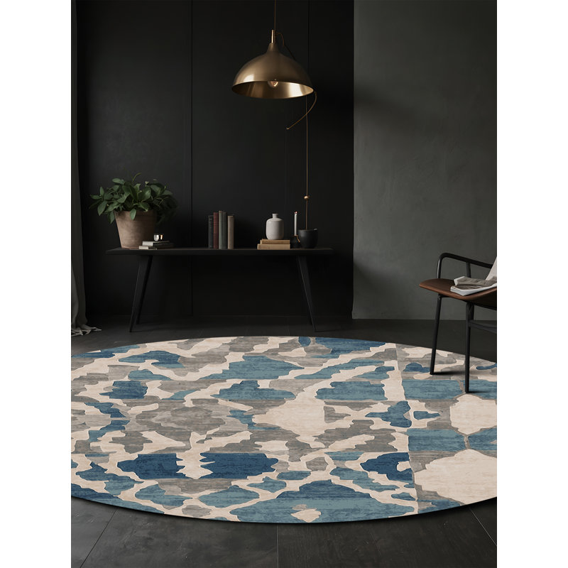 Tapis gris soyeux et moelleux, Rond 7 pi
