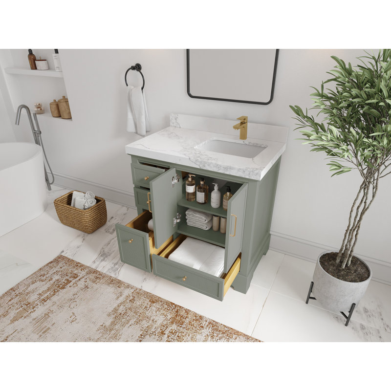 Meuble-lavabo sur pied simple 36 po avec plateau en quartz Alys