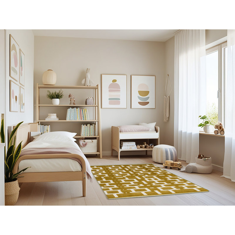 Machine Washable Trellis Brown Area Rug, Rectangle 3' x 5'