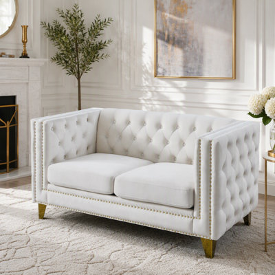 Canapé Chesterfield 2 places en velours avec garniture cloutée