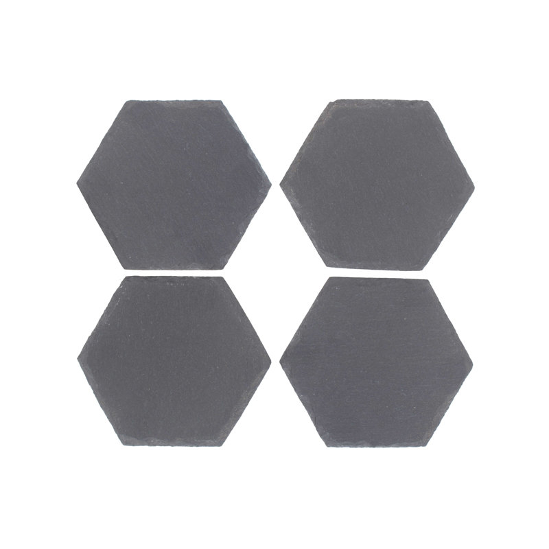 4 Piece Hexagonal Shaped Slate Coaster Set