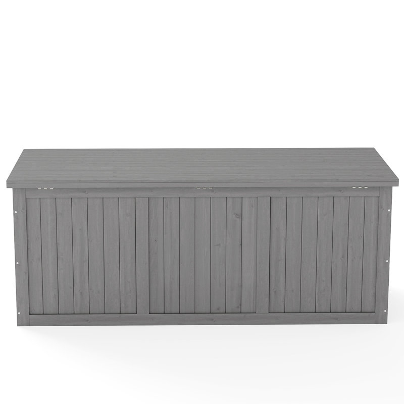 Boîte de rangement d'extérieur en bois massif de 112 gallons avec siège et table - Espace de rangement spacieux pour la piscine, les meubles de patio et les outils de jardin facile à entretenir
