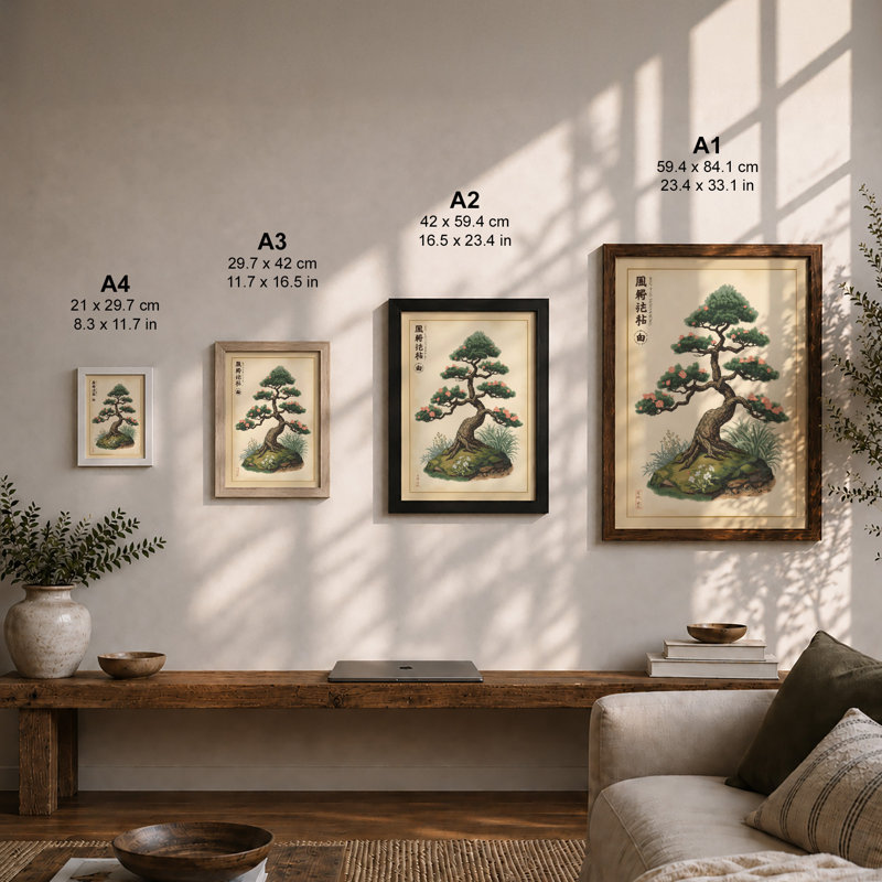 Bonsai Study Japandi - Framed Print, A4 - 29.7 x 21.0 cm, Oak