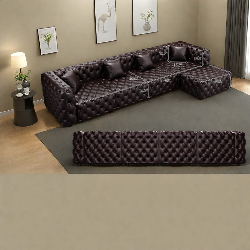 Canapé modulaire de compression modulaire de 134 pouces en similicuir pour la maison