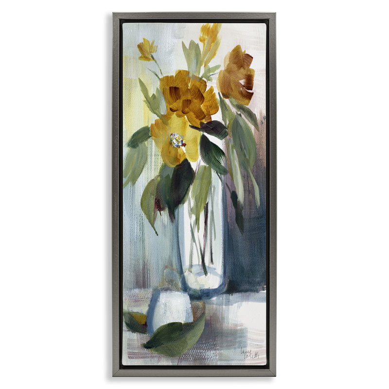 "Luminous Floral Bouquet", art mural encadré par Lanie Loreth, Cadre flottant gris lustré, H 31 po x l 15 po