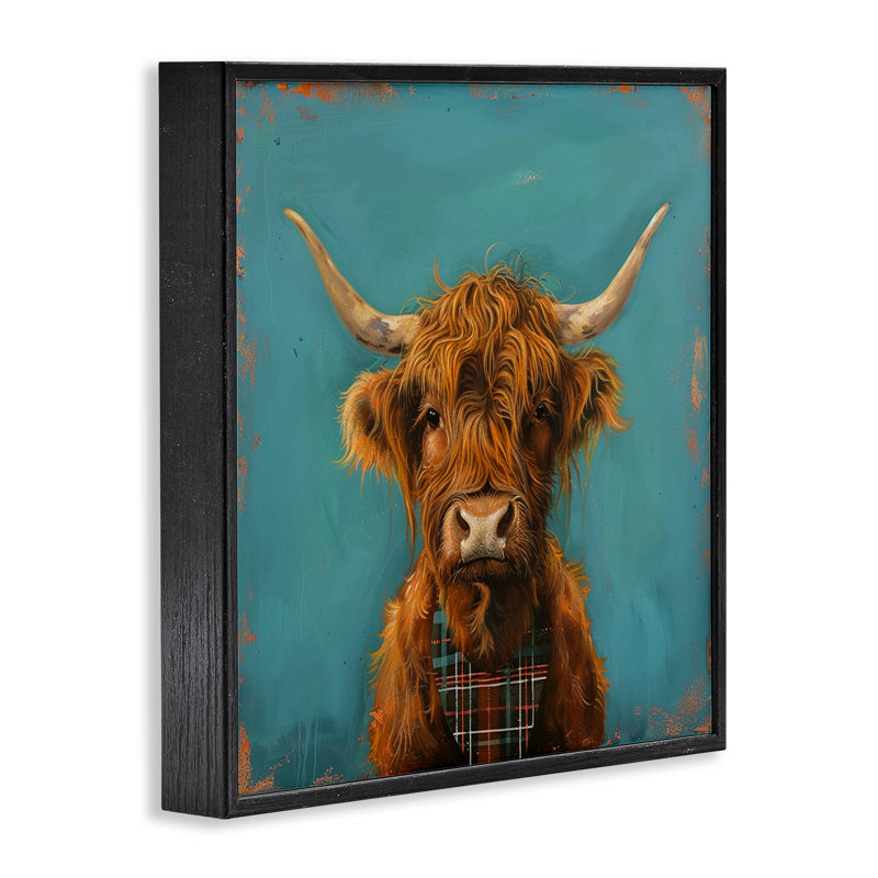 Vache Highland sur giclée bleue par LSR Design Studio, Giclée encadrée noir minuit, H 12 po x l 12 po