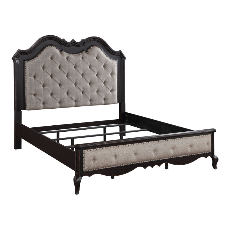 Lit capitonné beige et noir Aeryona, Grand