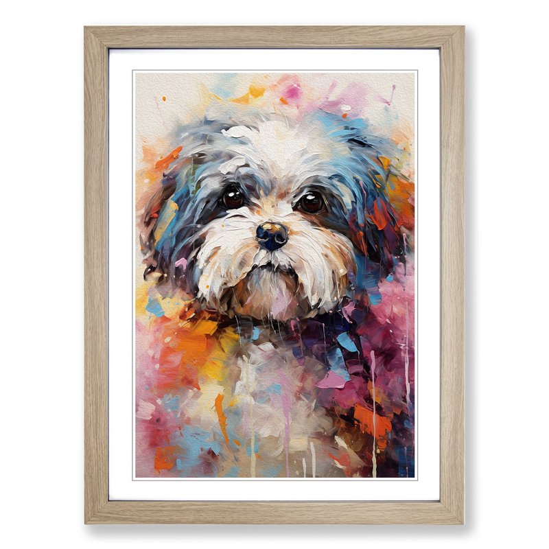 Shih Tzu Impressionism - Single Picture Frame Print on Wood, Oak Framed, 34cm H x 25cm W