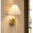 1 - Light Brushed Gold Wall Light with Linen Scalloped Shade
