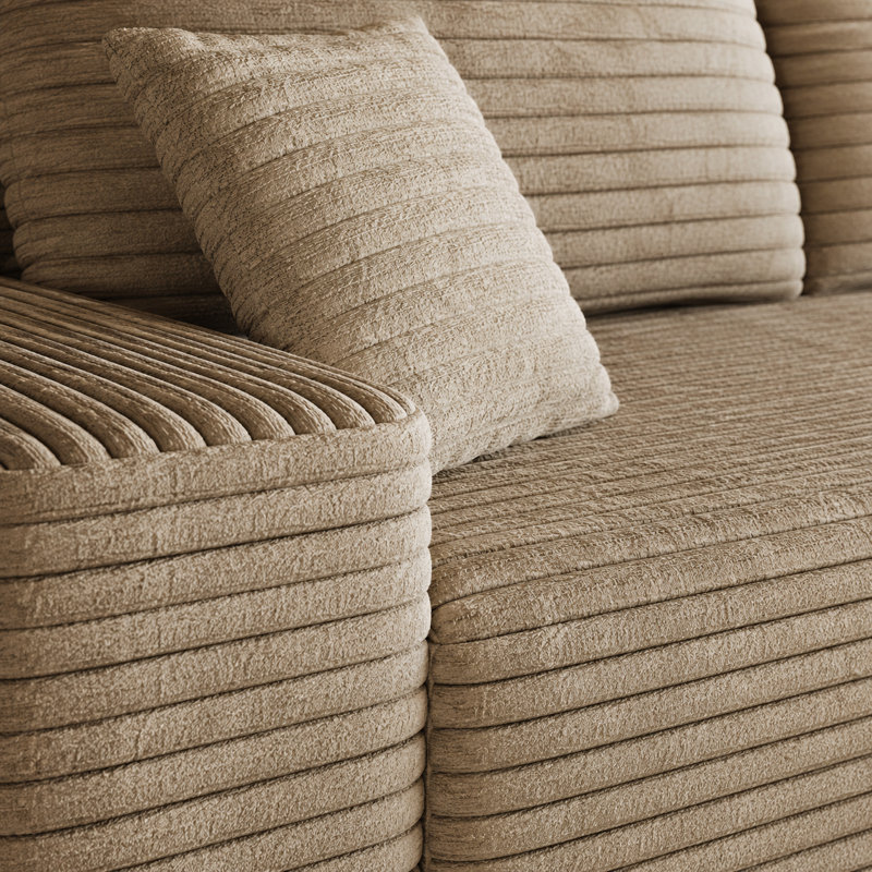 Canapé modulaire en L Camel, assise profonde, tissu velours côtelé, sans assemblage, pour le salon, la chambre à coucher