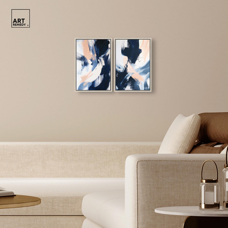 Ensemble artistique « Sere Skies Duet » : impression sur toile bleu et sauge par Art Remedy, cadre noir, 10 x 15