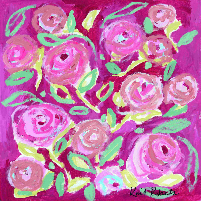 Blooming in Rose - Peinture, H 12 po x l 12 po, Toile tendue