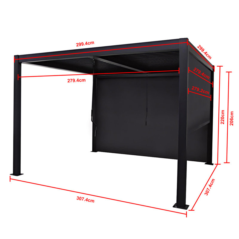 Berlin Plus 3M X 3M Rectangular Pergola With 4 Manual Side Blinds And Led Lighting In Grey