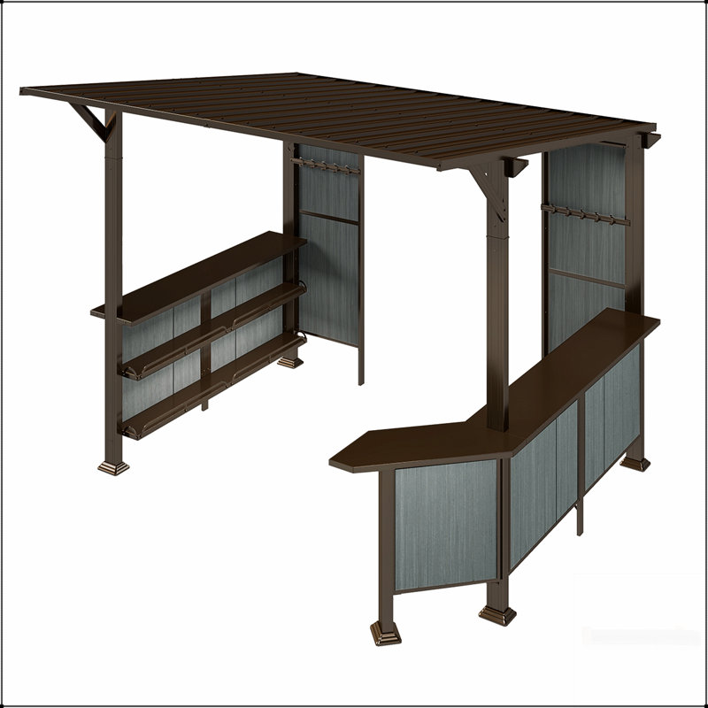 Pavillon de jardin avec toit rigide 9X10FT avec tablettes de rangement et plateforme d'extension, structure en acier galvanisé