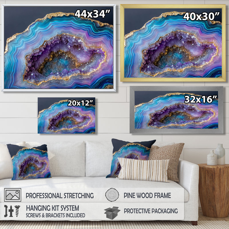 Décoration murale Agate Dream River V - Géode de pierre, Reproduction encadrée d'une seule photo sans pass, Argent argent