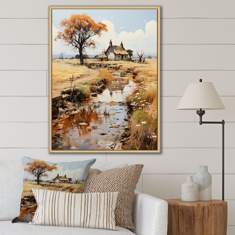 Impression sur toile, "Neo Impressionist Country Nostalgia I", Cadre naturel flottant, H 32 po x l 16 po x P 1 po