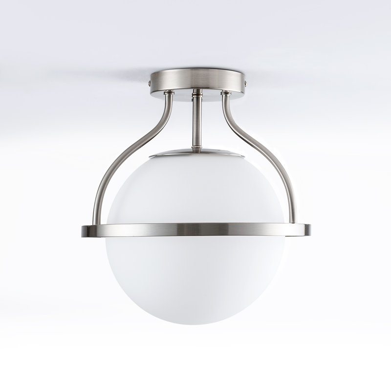Plafonnier semi-encastré sphère en verre givré 1 lumière l 11,2 po , Nickel brossé
