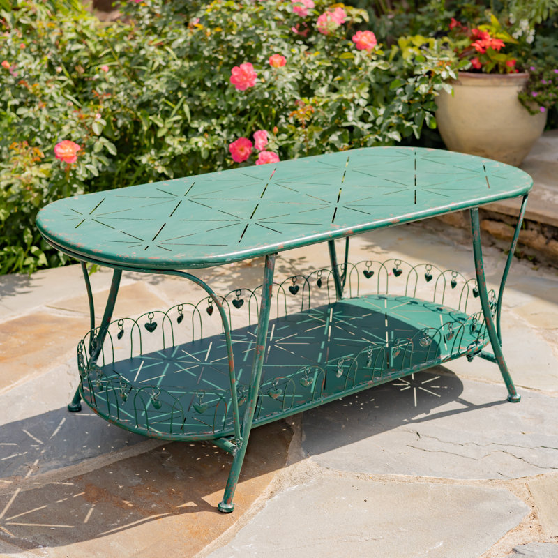 Table de jardin ovale en mÃ©tal dÃ©corÃ©e avec tablette, 120 cm de longueur, blanche Â« Toulouse 1275 Â», Blue