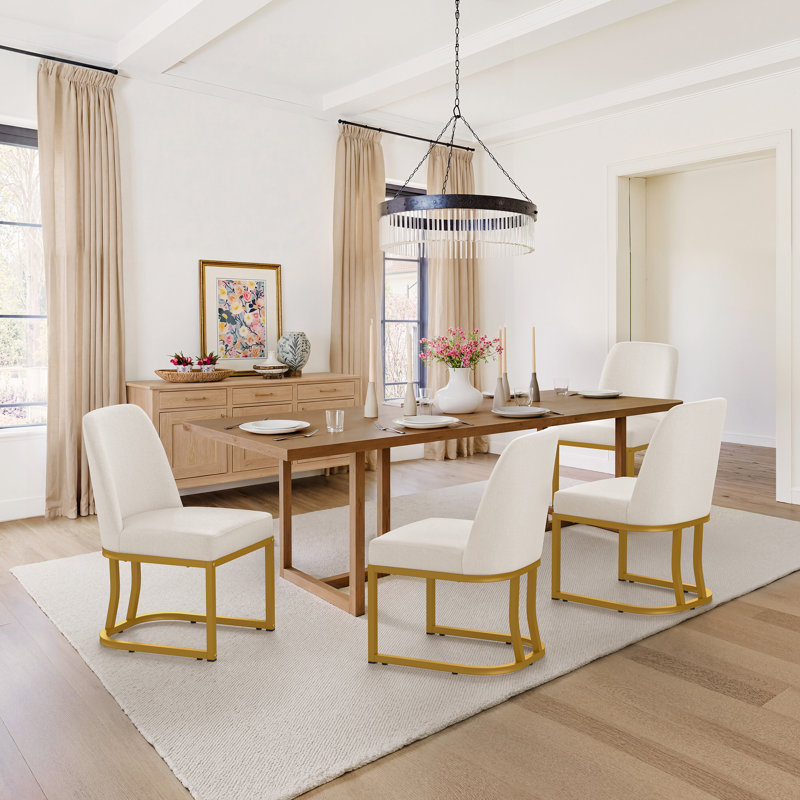 Jovone 19''H Upholstered Dining Chairs, Beige, Gold