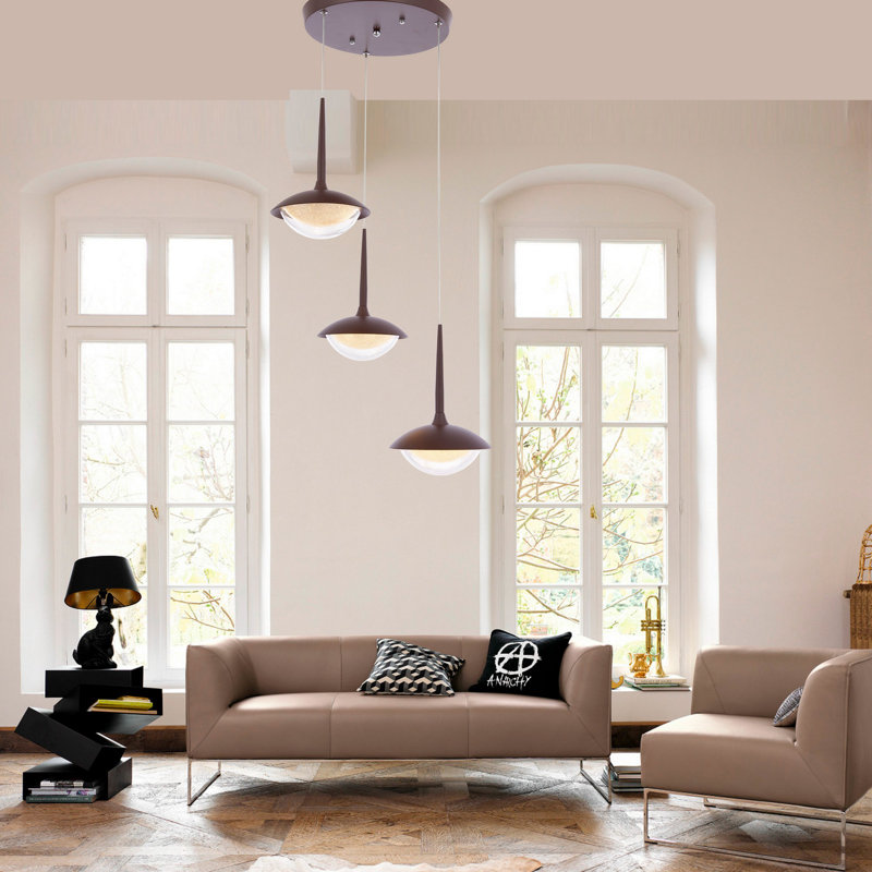 3 - Light LED Cluster Pendant, Brown, 3