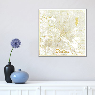 Dallas Gold Leaf Urban Blueprint Map by Hubert Roguski - Wrapped Canvas Print