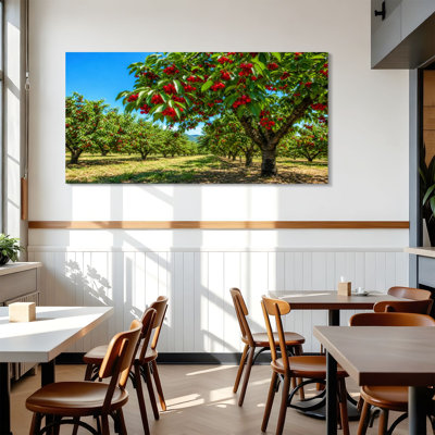 Canvas Wall Art photo beautiful cherry trees cherries orchard Wall Decor for Living Room Bathroom Bedroom Office 24"H x 48"W Art Paintings, Ready to Hang