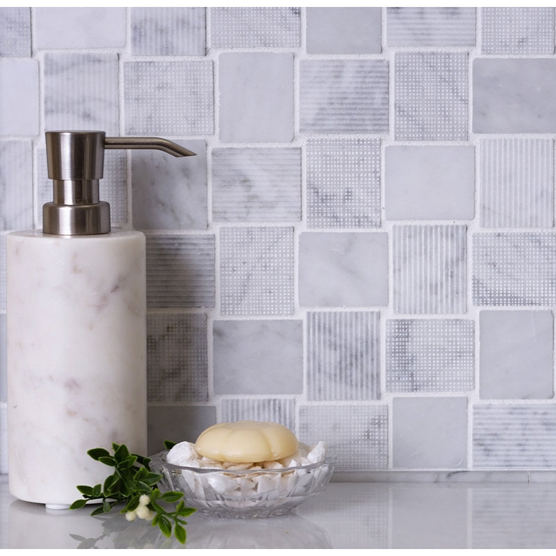 1.6 x 1.9 Marble Basketweave Mosaic Tile, Gray