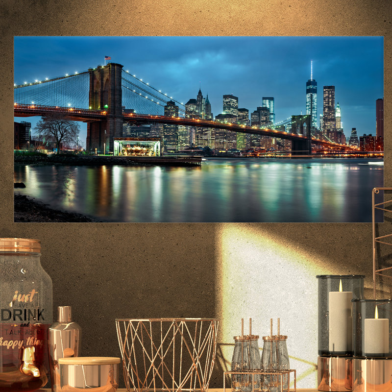 Paysage urbain «Brooklyn Bridge and Skyscrapers» - impression, H 20 po x l 20 po x P 1 po, Toile tendue