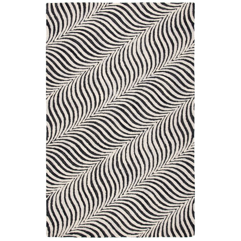 Tapis abstrait en laine et coton touffeté à la main Betthezul, Rectangle 5 pi x 8 pi