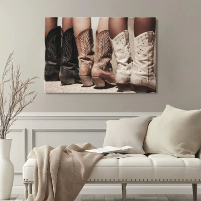 1Pc, reproduction d'art sur toile encadrée, bottes de cow-boy alignées pour une aventure occidentale, décoration murale parfaite pour la chambre, le salon, le bureau, la cuisine, la salle de bain, la décoration murale idéale