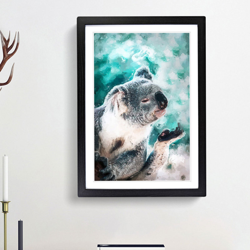 Cute Koala Bear in Abstract - Picture Frame Graphic Art Print, 87cm H x 62cm W x 2cm D, Black Framed