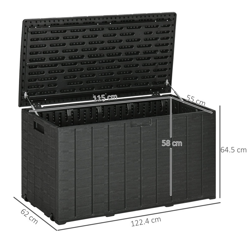 Latitude Run Lettsome 122.4cm W 336L Water Resistant Plastic Cabinet Deck Box in Black