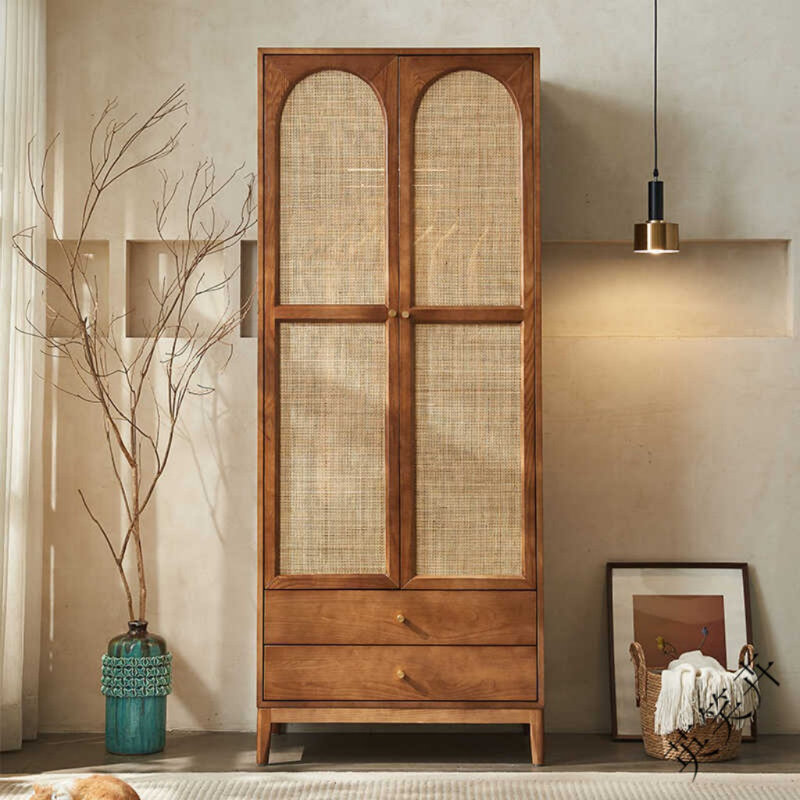 Simple Rattan Wardrobe, Walnut