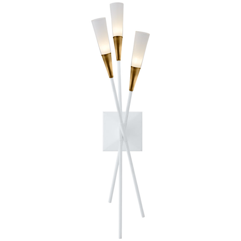 Chapman & Myers Stellar Triple Tail Sconce, Matte White/Antique Brass