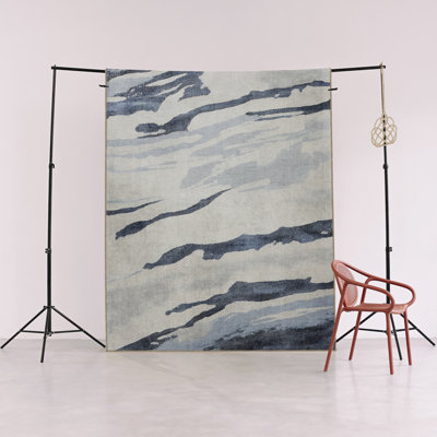Blue Tone Gradient Cross Shape Patterned Modern Decorative Rug