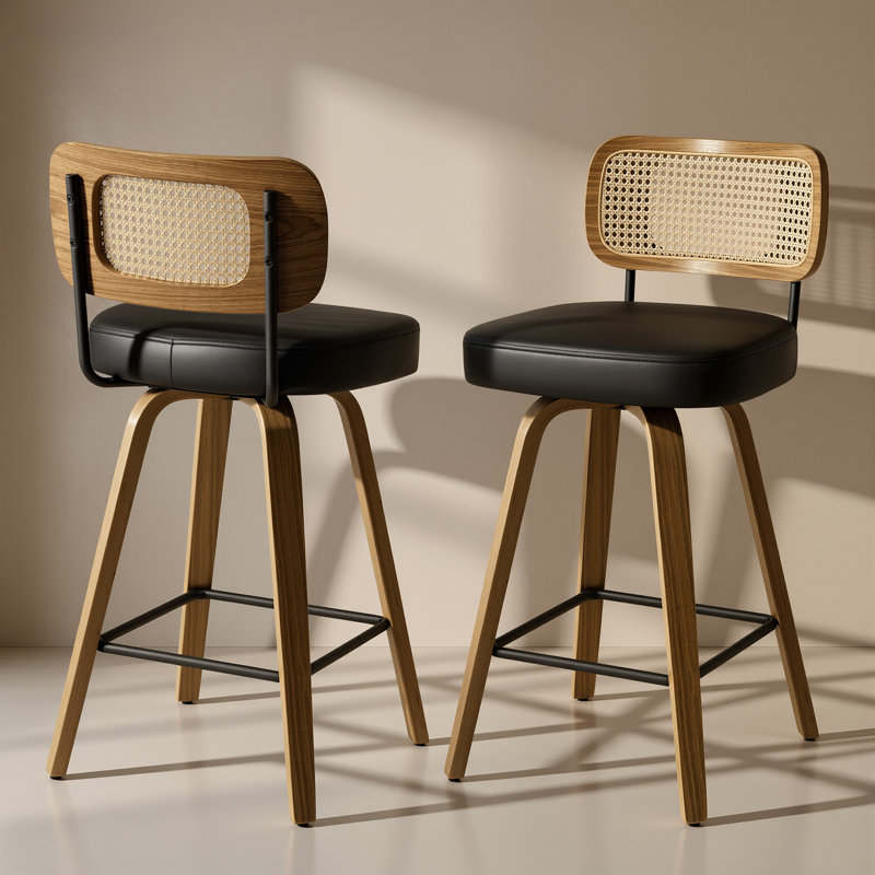 Lucania Swivel Upholstered Counter & Bar Stool, Black, Counter Stool (26" Seat Height), Brown