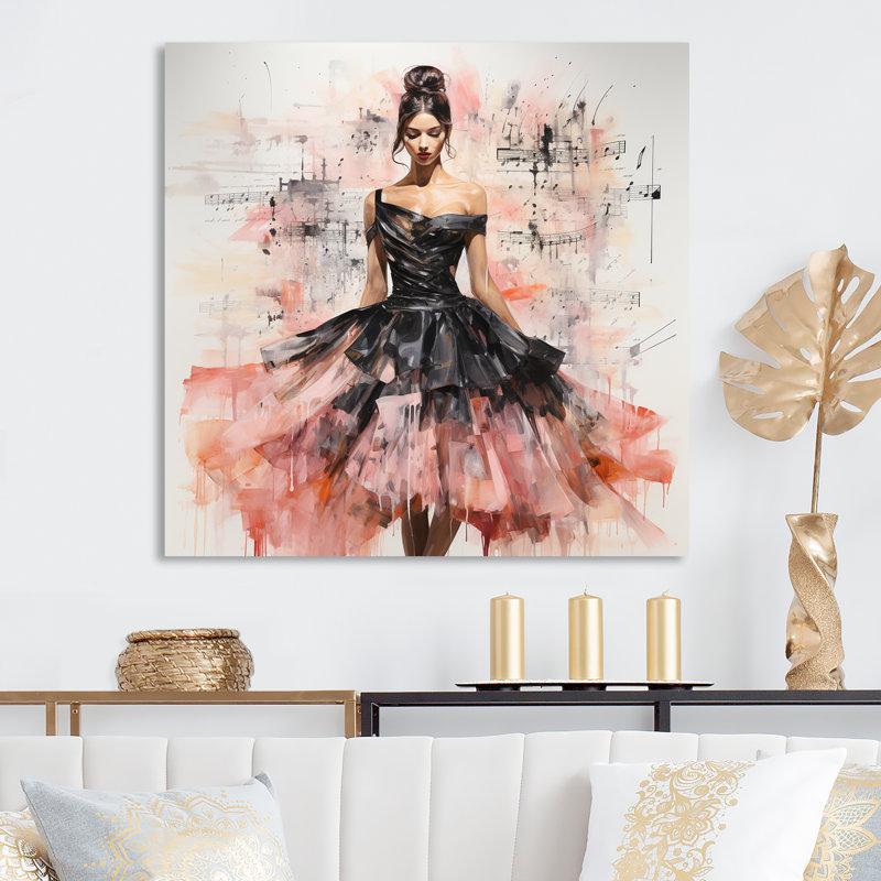 Black Avant Garde Fashion Ballet - Fractal Metal Wall Art Print, 16" H x 16" W