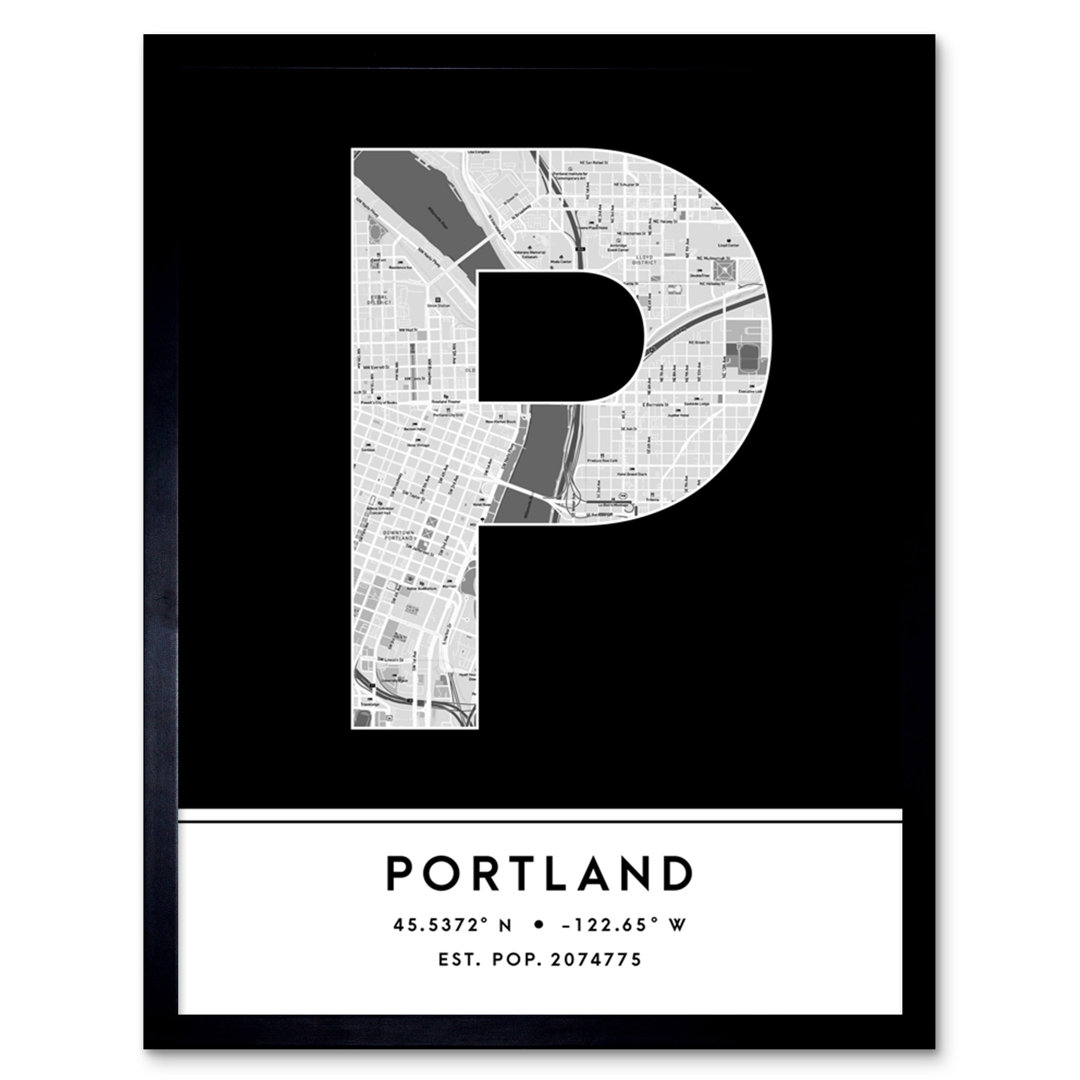 Portland Oregon United States City Map Black And White - Single Picture Frame Typography
