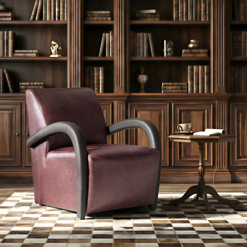 Peru 26.5"W Modern Genuine Leather Armchair with Unique Arms, Burgundy