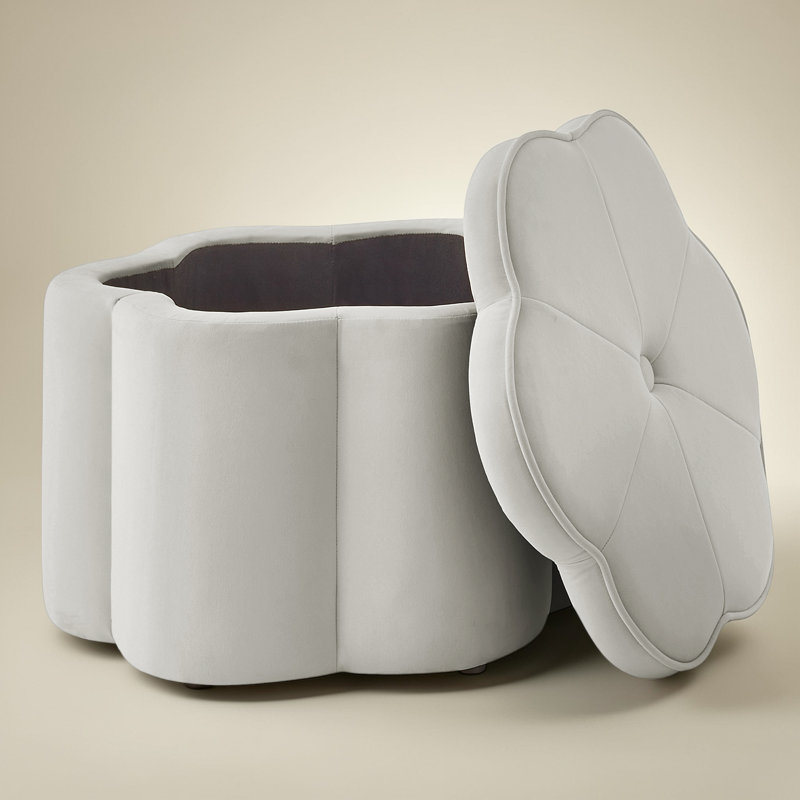 Set of 2 Flower-Shaped Velvet Storage Ottomans, Small & Large, Gray