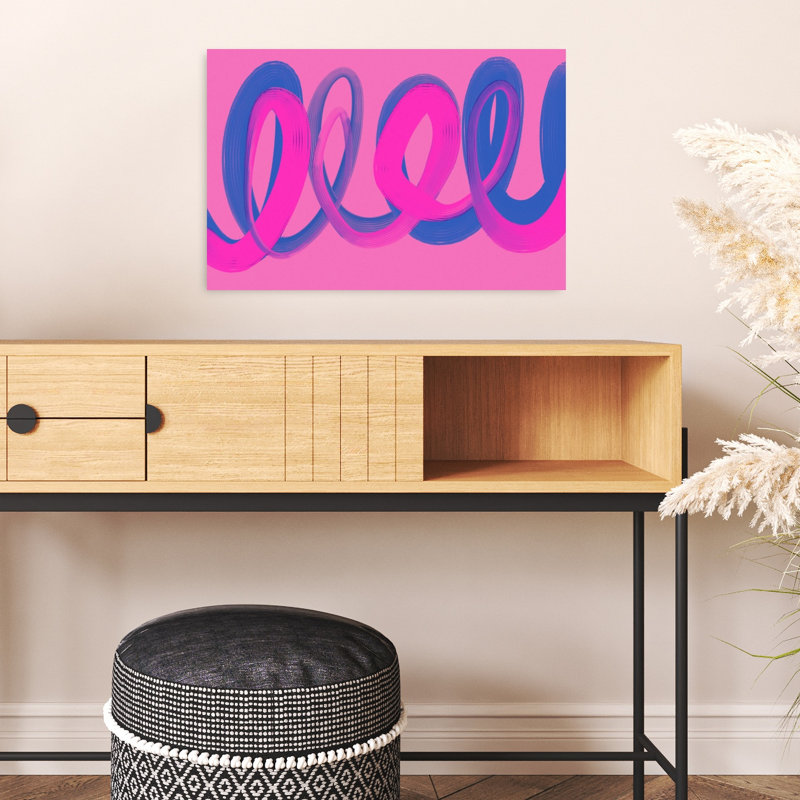 Neon Ribbon Dance Abstract Bold Contemporary Lilac Violet Wall Art Print, 40.64cm H x 60.96cm W