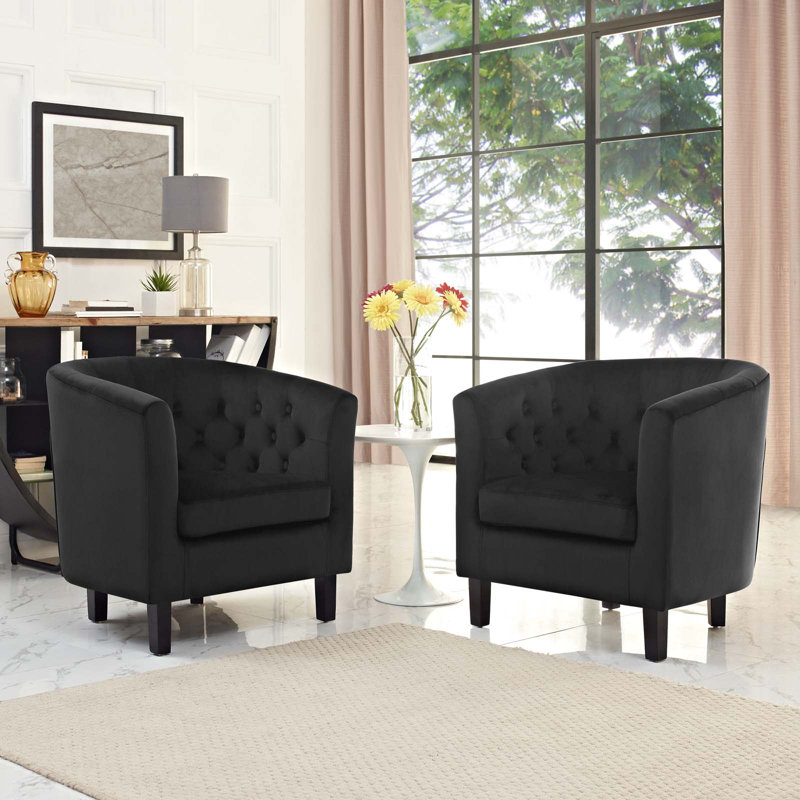 Modway Prospect Upholstered Fabric Armchair Set, Black Faux Leather