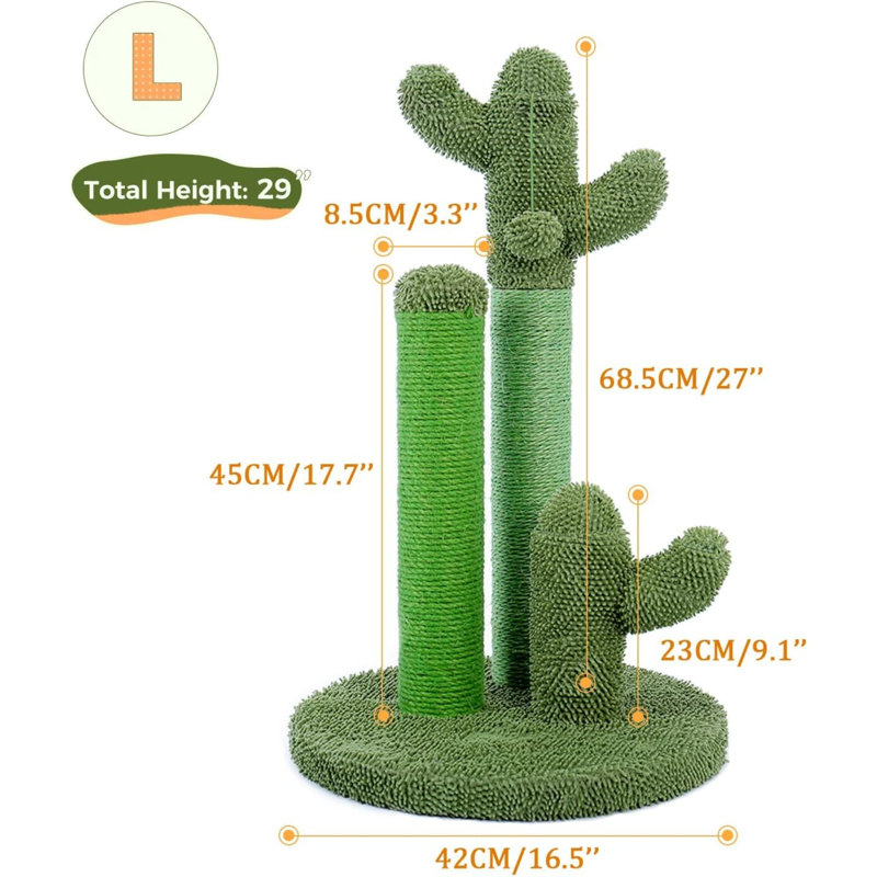 Large Green Cactus Cat Scratching Post with Sisal Rope