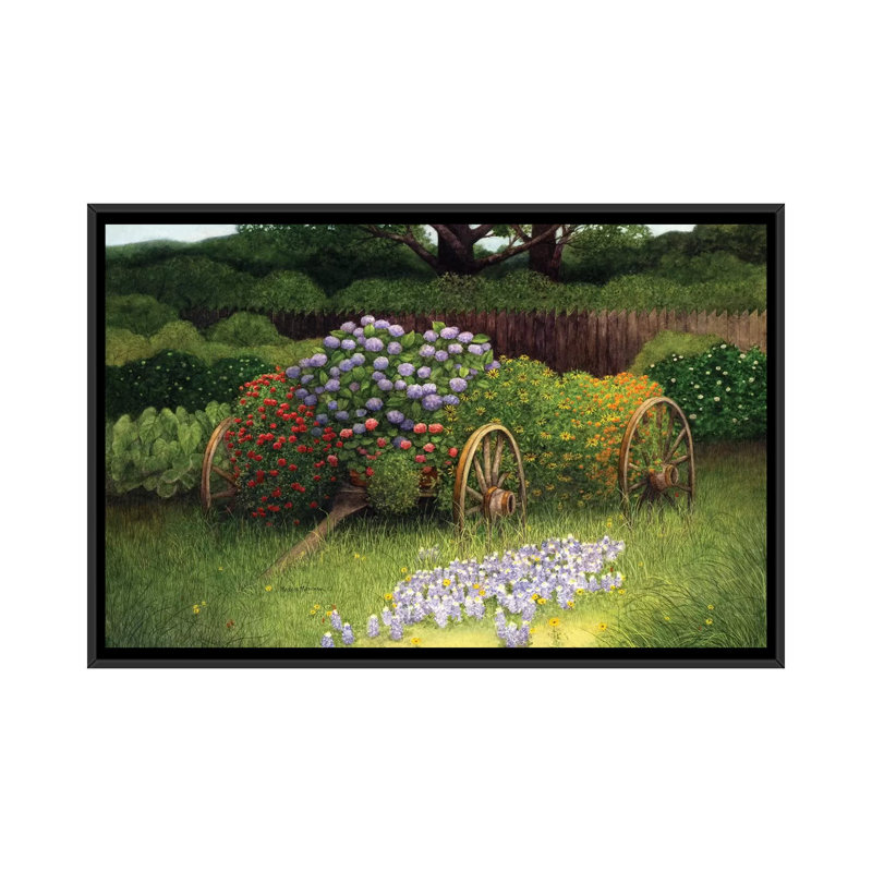 «Flower Wagon», impression sur toile, H 18 po x l 26 po x P 1,5 po, Toile avec cadre noir, Pas de tapis
