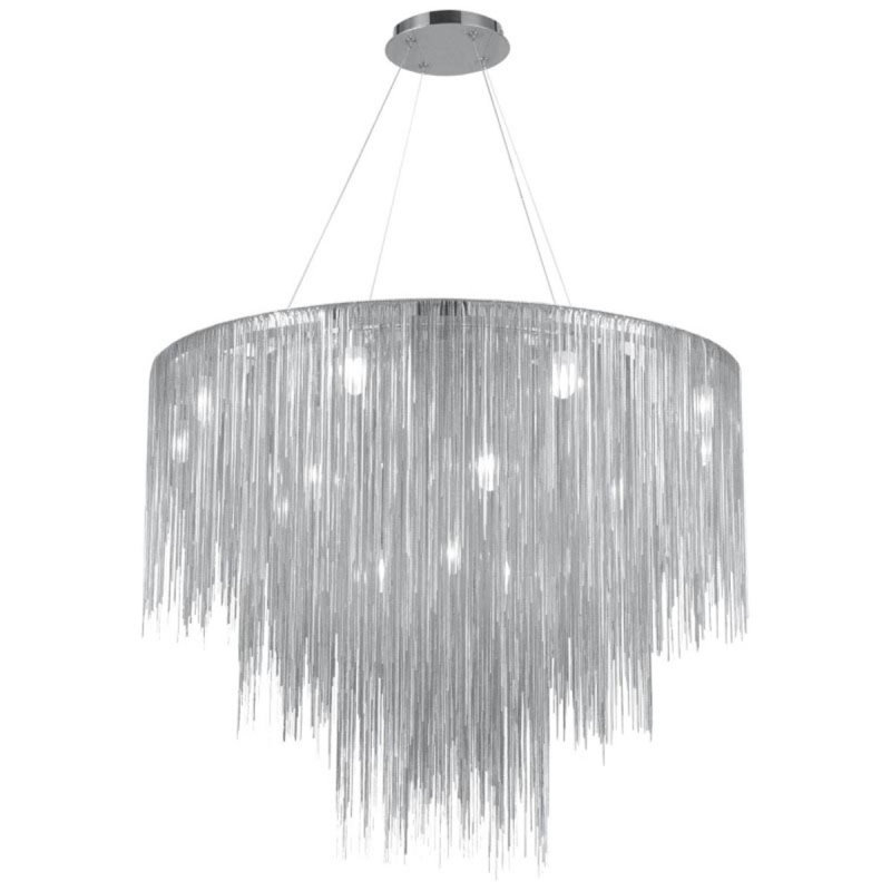 Lustre rond en cristal clair à plusieurs niveaux Fontaine Avenue, Nickel brossé, Nickel poli, 24" Width x 20" Height